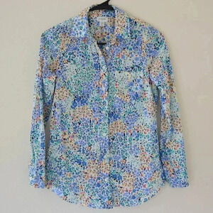 J. CREW Floral Multicolor Long Sleeve Cotton Button-Down Top Size XXS